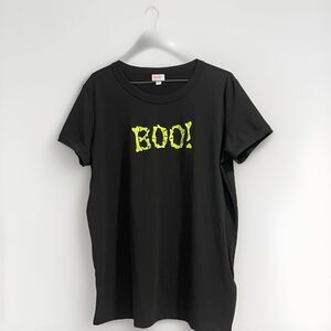 LuLaRoe BOO Shirt Women 2XL Black Halloween TShirt Green Short Sleeve Cotton
